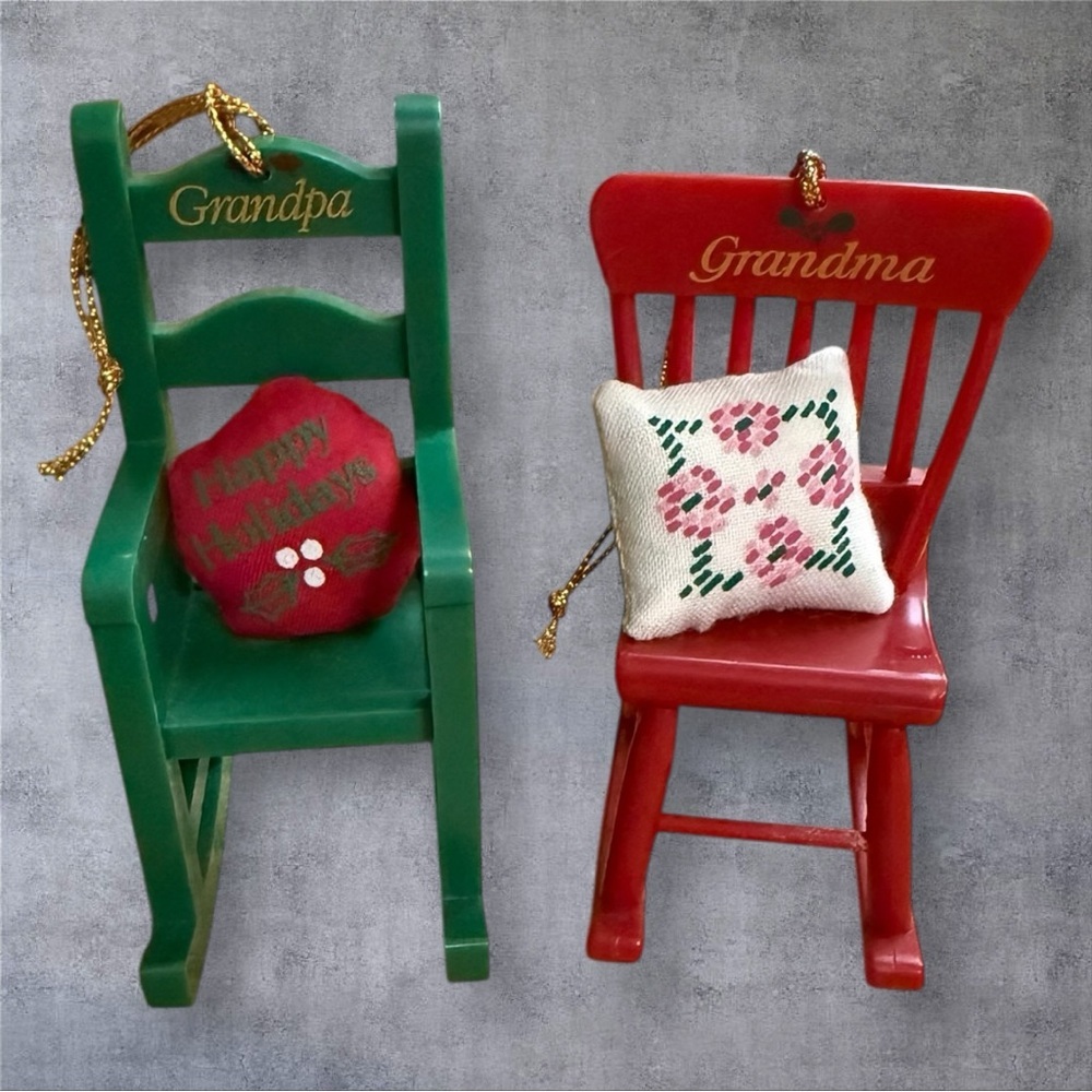 Vintage 1988 Avon Grandma and Grandpa Rocking Chair Christmas Ornaments